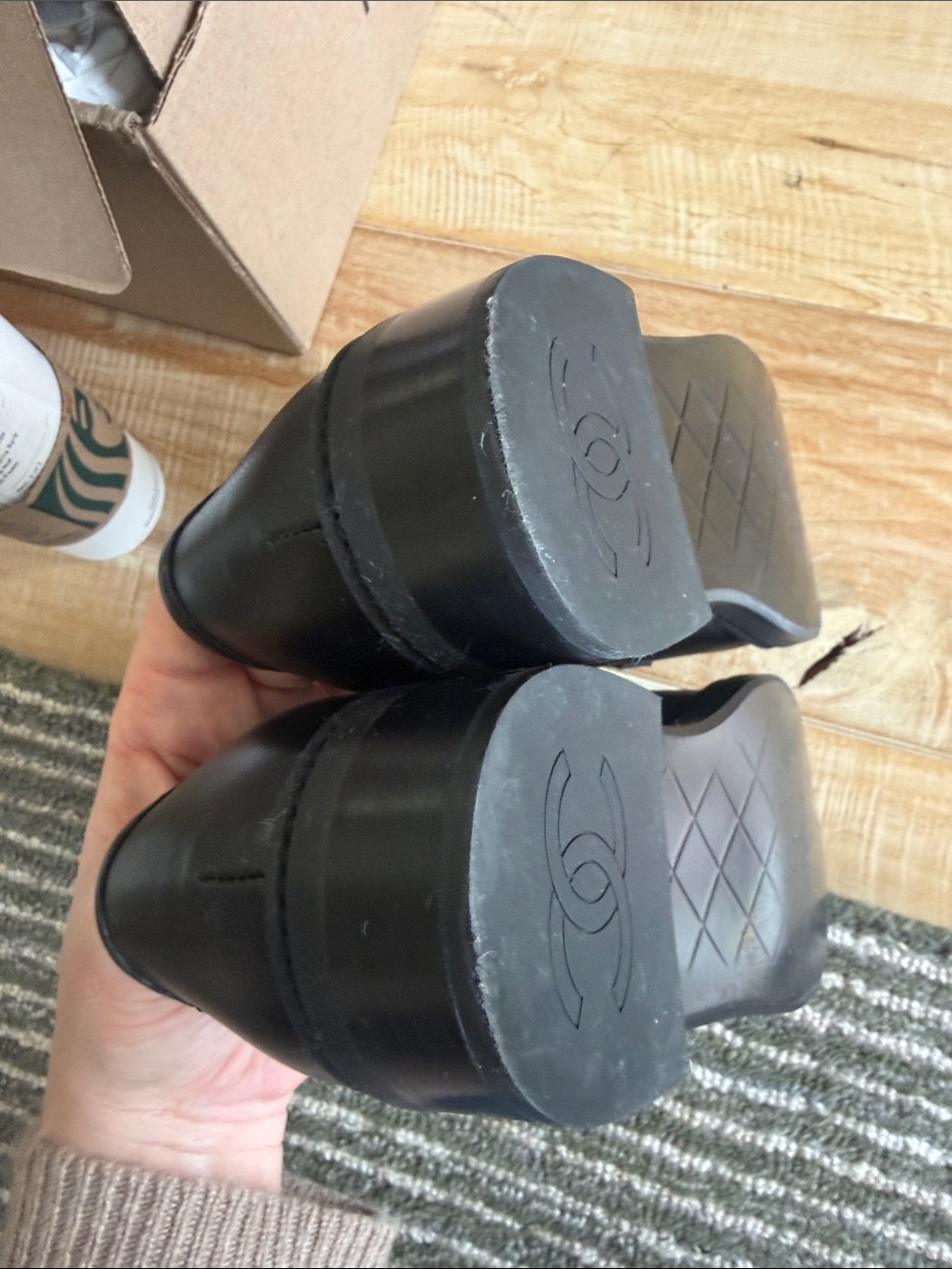 CHANEL Black Quilted Leather CC-Emblem Slip-On Loafers - Picture 5 of 8